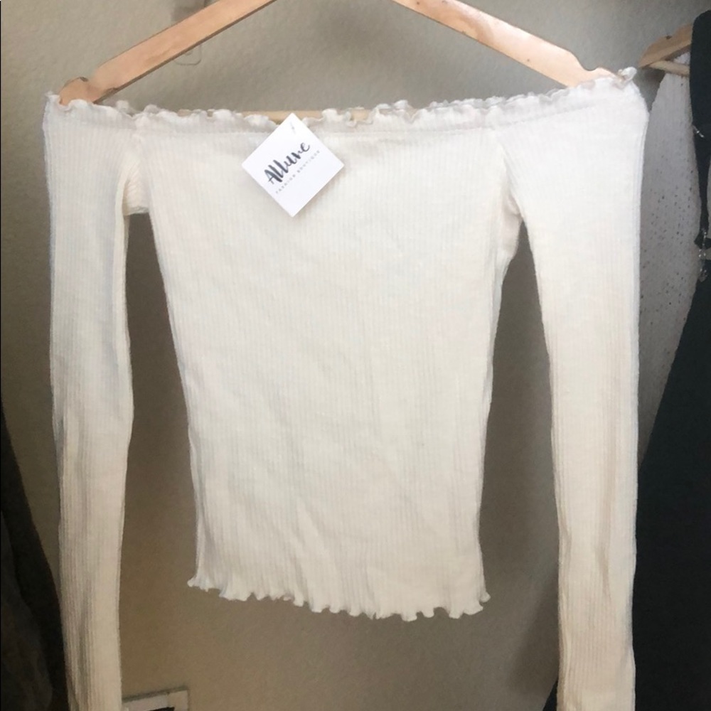 Ivory colored off the shoulder tight long sleeve
